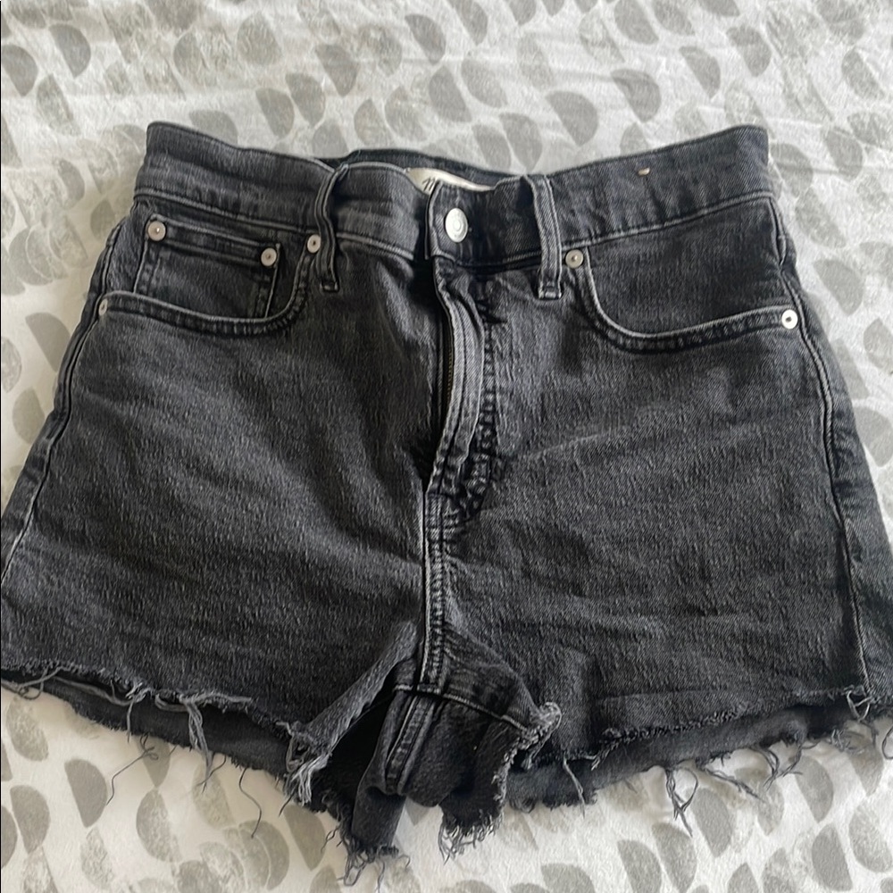 Madewell Black Jean Shorts High-Waisted Frayed Hem